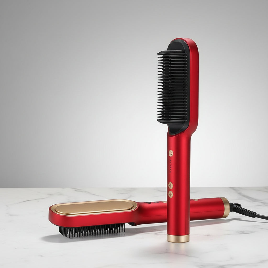 2-in-1 Electric Hair Straightener & Curling Brush – Negative Ion Hot Comb