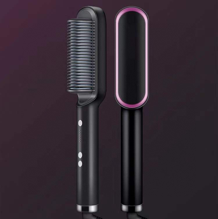 2-in-1 Electric Hair Straightener & Curling Brush – Negative Ion Hot Comb