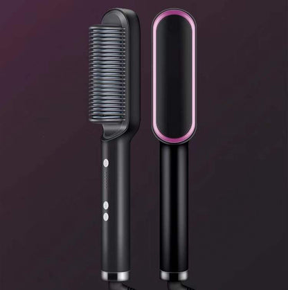 2-in-1 Electric Hair Straightener & Curling Brush – Negative Ion Hot Comb