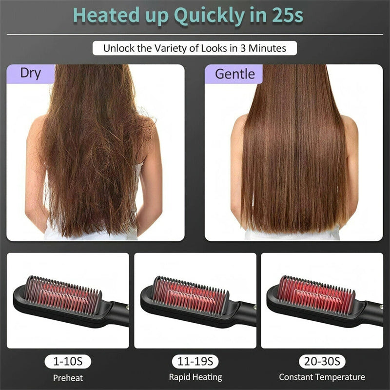 2-in-1 Electric Hair Straightener & Curling Brush – Negative Ion Hot Comb
