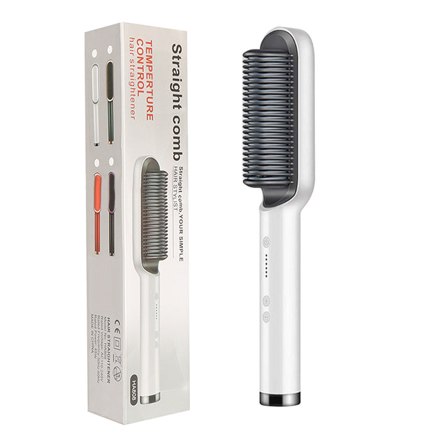 2-in-1 Electric Hair Straightener & Curling Brush – Negative Ion Hot Comb