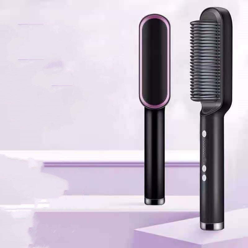 2-in-1 Electric Hair Straightener & Curling Brush – Negative Ion Hot Comb