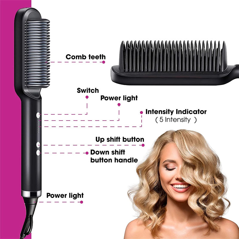 2-in-1 Electric Hair Straightener & Curling Brush – Negative Ion Hot Comb