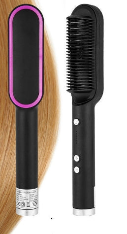 2-in-1 Electric Hair Straightener & Curling Brush – Negative Ion Hot Comb