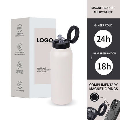 Creative 304 Stainless Steel Vacuum Insulated Water Cup with Magnetic Phone Holder & Straw