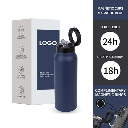 Creative 304 Stainless Steel Vacuum Insulated Water Cup with Magnetic Phone Holder & Straw