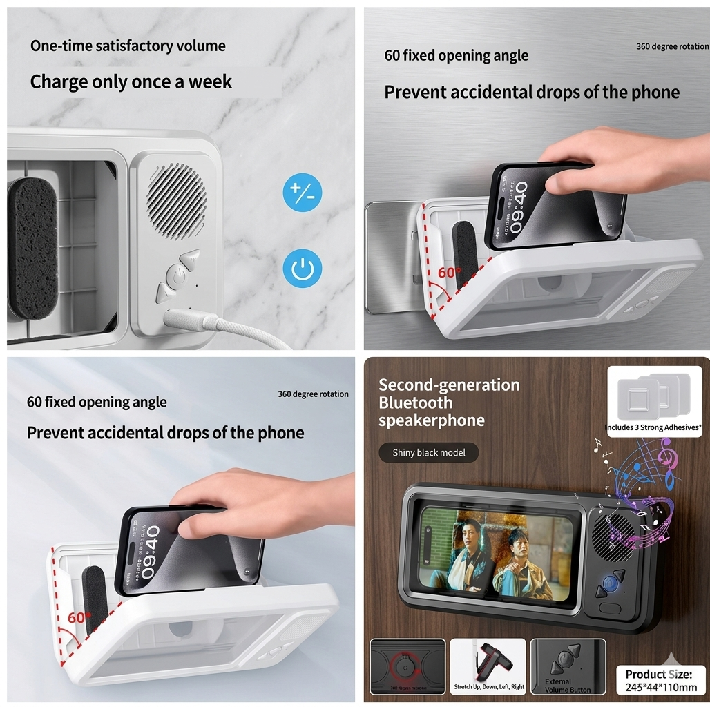 Bathroom Waterproof Mobile Phone Box Bluetooth Speaker Audio Bath TV Stand Mobile Phone Holder 360 Degree Rotation Touch Screen